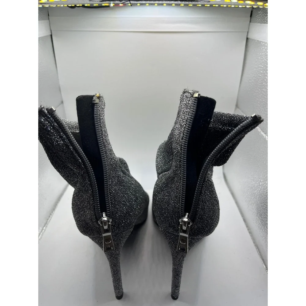 Guess Silver Glitter Peep Toe Ankle‎ Booties Women's Size 8M Heel Zipper